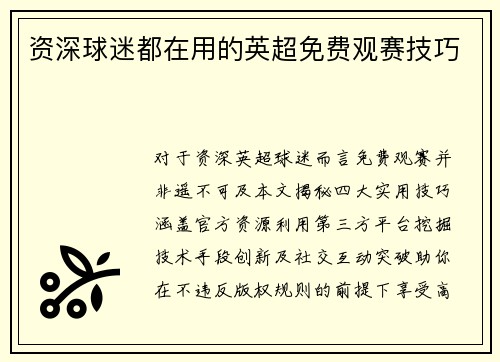 资深球迷都在用的英超免费观赛技巧