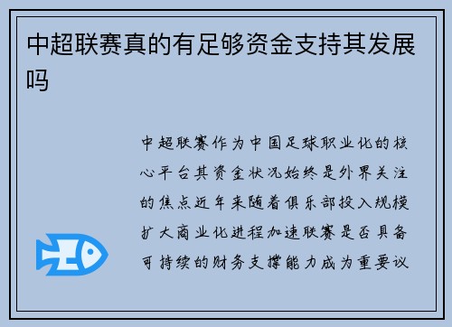 中超联赛真的有足够资金支持其发展吗