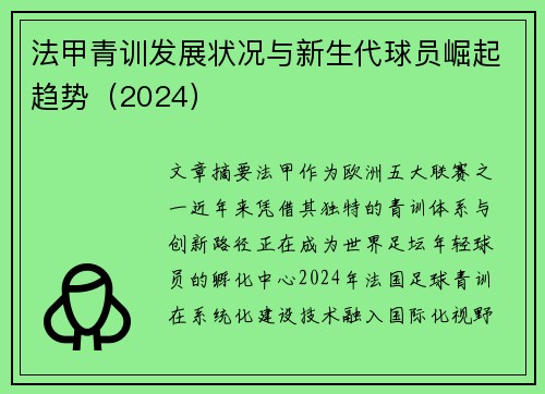 法甲青训发展状况与新生代球员崛起趋势（2024）