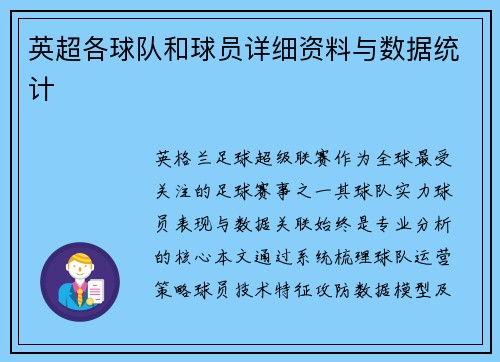 英超各球队和球员详细资料与数据统计