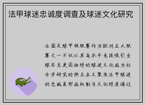 法甲球迷忠诚度调查及球迷文化研究